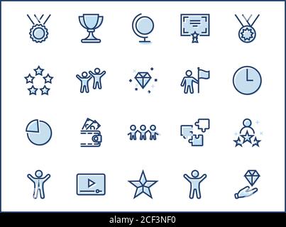 Set of Success Related Vector Line Icon (Imposta icona della linea vettoriale correlata Contiene icone come Cup, Ribbon, Star, Winner, Reward e molto altro.tratto modificabile. 32x32 pixel Perfect Illustrazione Vettoriale