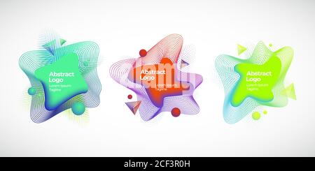 Set di Banner, emblemi o loghi vettoriali Abstract Geometric Liquid Banner. Modelli di decorazione creativa per sfondi o poster. Illustrazione Vettoriale