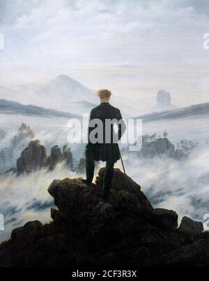 Caspar David Friedrich (1774-1840) "l'escursionista sopra il mare della nebbia (Der Wanderer über dem Nebelmeer)", olio su tela, circa 1817 Foto Stock