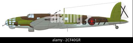 Heinkel He 111E (25○77) del 100 Grupo de Bombardeo (100th Bomb Group) dell'Aeronautica militare spagnola, Agoncillo Airfield 1941 Foto Stock