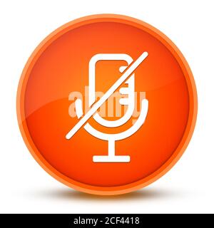 Icona di esclusione microfono isolata su pulsante rotondo arancione lucido astratto illustrazione Foto Stock