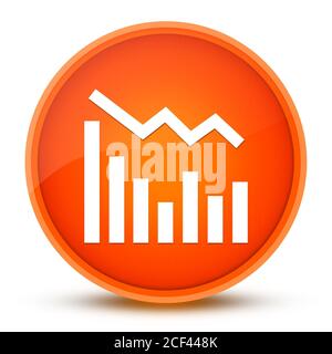 Statistiche icona giù isolate su arancio lucido pulsante rotondo illustrazione astratta Foto Stock