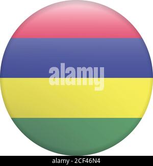 Bandiera con illustrazione vettoriale dell'icona Mauritius. Bandiera nazionale rotonda di Mauritius. Pulsante Flag lucida. Illustrazione Vettoriale