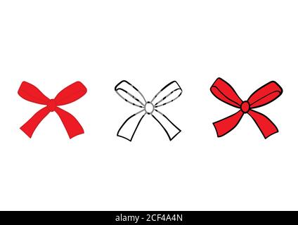 Collezione di archi disegnati a mano, nastro, decorazione. Archetto a nastro nero e contorno colorato. Illustrazione vettoriale isolata su sfondo bianco. Illustrazione Vettoriale