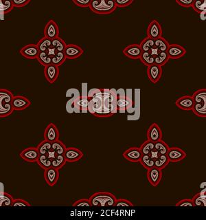 Modello intricato astratto, stile orientale. Sfondo scuro vettoriale senza giunture. Colori rosso e nero. Illustrazione Vettoriale