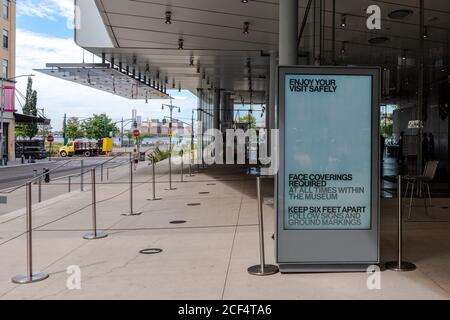 New York, Stati Uniti. 3 settembre 2020. Dopo la sua chiusura temporanea nel mese di marzo a causa della pandemia COVID-19, il Whitney Museum of American Art riapre al pubblico il 3 settembre 2020, a New York City. (Foto di Gabriele Holtermann/Sipa USA) Foto Stock