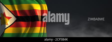 Bandiera dello Zimbabwe con sfondo scuro. Bandiera 3d rendering dei paesi africani. Foto Stock