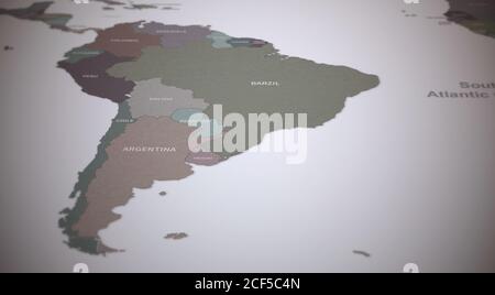 Mappa dei paesi dell'America del Sud. Rendering 3d con mappe Continental vintage. Foto Stock