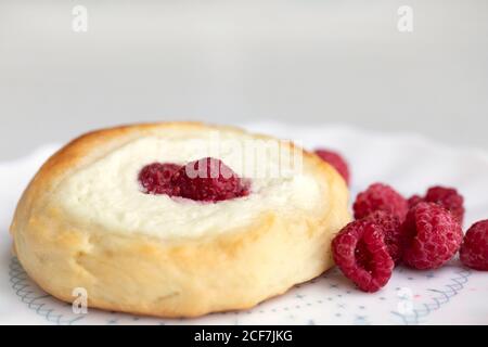 Dolci dolci con formaggio caserecci e frutti di bosco. Primo piano Foto Stock
