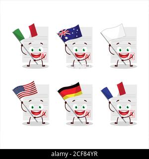 Gradi cartoni animati carattere portare le bandiere di vari paesi Illustrazione Vettoriale