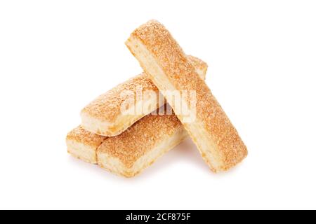 Biscotti dolci a forma di bastoncini isolati su bianco sfondo Foto Stock