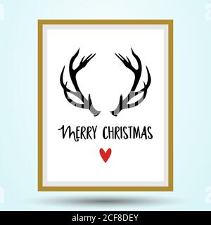 Buon Natale - frase di Calligraphy per il Natale con le antlers di renna e il naso rosso. Lettere per le cartoline di auguri natalizie. Adatto per t-shirt, tazza, regalo, pri Illustrazione Vettoriale