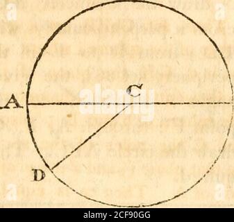 . Matematica, compilata dai migliori autori e destinata ad essere il testo-libro del corso di lezioni private su queste scienze all'Università di Cambridge [microform]. GEOMETRIA SFERICA. 37? PROBLEMA II. In qualsiasi punto dato per proiettare un angolo dato.1. Quando l'angolo è al centro della primitiva. Lasciare che l'angolo sia di 36°. Disegnare il diametro AB;da A a D impostato a 36°, il numero dato di gradi.quindi ACD sarà il valore desiderato. -&gt;n Foto Stock