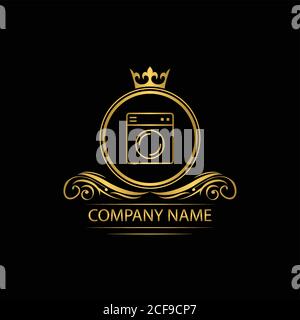 lavatrice logo modello royal vettore di lusso azienda emblema decorativo con corona Illustrazione Vettoriale