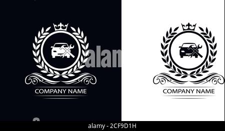 logo di servizio auto modello royal vettore di lusso azienda emblema decorativo con corona Illustrazione Vettoriale