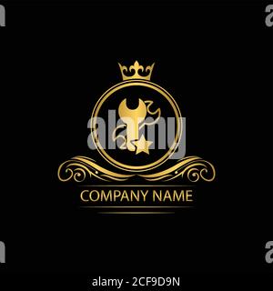 impostazione, riparazione logo template lusso royal vettore servizio azienda decorativa emblema con corona Illustrazione Vettoriale