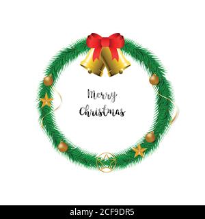 Buon Natale. Garland con decorazioni natalizie su sfondo bianco. Illustrazione Vettoriale