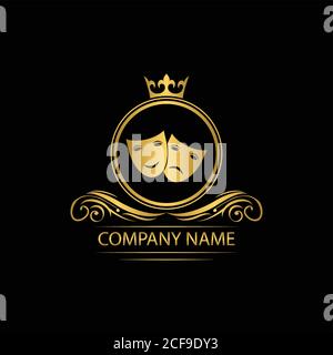 logo del teatro modello di lusso royal vettore teatro azienda emblema decorativo con corona Illustrazione Vettoriale