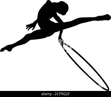 ginnastica artistica ragazza con silhouette nera a forma di cerchio Illustrazione Vettoriale