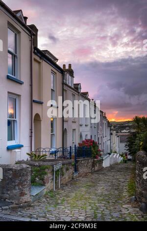 Alpha Place, Appletore, North Devon - l'unico esempio superstite di una strada acciottolata in Appletore, Alpha Place è una terrazza di case che ha remaine Foto Stock