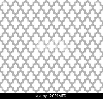 Marocchino islamico senza cuciture motivo sfondo in grigio e bianco. Vintage e retrò disegno ornamentale astratto. Semplice illustrazione vettoriale piatta. Illustrazione Vettoriale