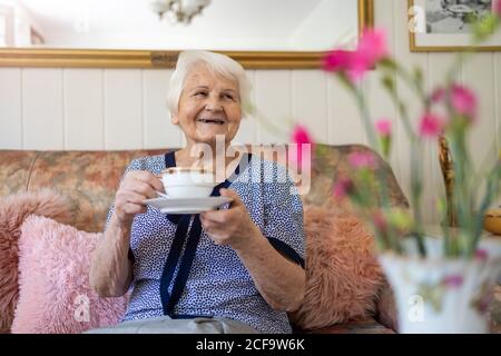 Bella donna senior a casa Foto Stock