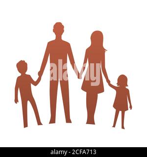 Silhouette di una famiglia con mamma, papà, figlio e figlia. Illustrazione Vettoriale