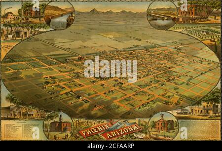 Birds Eye View mappa di Phoenix, Arizona 1885 Foto Stock