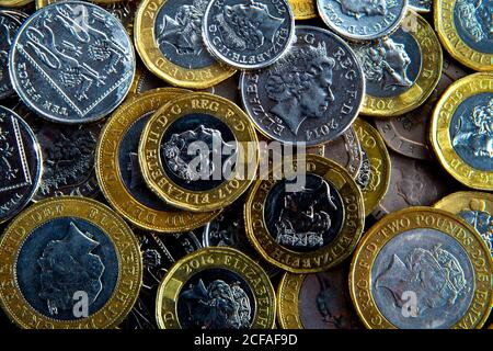 Studio di monete sparse British Pound Foto Stock