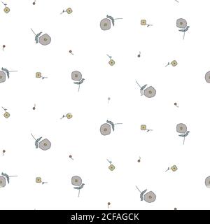 Motivo floreale senza cuciture con piccoli fiori su bianco. Illustrazione Vettoriale