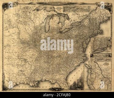 I viaggiatori mappa degli Stati Uniti - 1846 Foto Stock