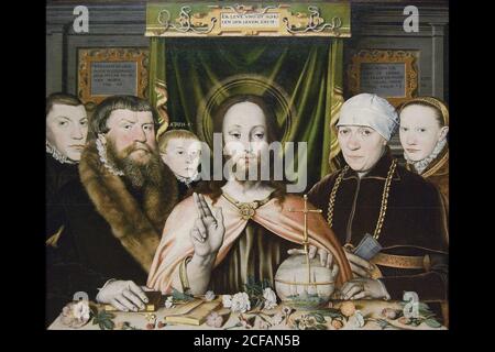 Benedizione di Cristo, circondata da un donatore e dalla sua Famiglia (Trittico di una Famiglia Protestante), ca. 1575–80 Foto Stock