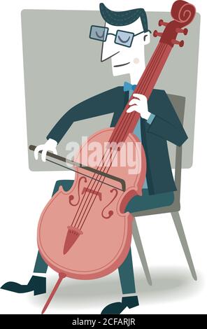 Illustrazione in stile retrò di un musicista che suona il violoncello. Illustrazione Vettoriale