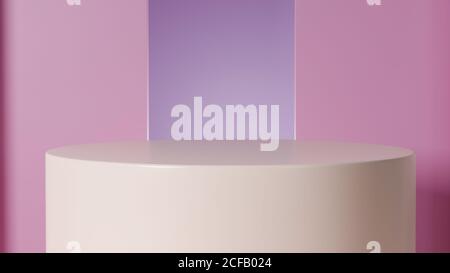 3d render vuoto giallo chiaro podio per vetrina prodotti mockup con sfondo rosa parete. Foto Stock