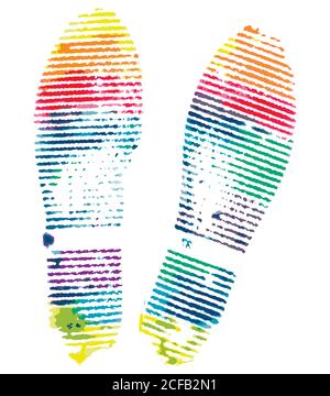 Scarpa con impronta rainbow brillante isolata su sfondo bianco Illustrazione Vettoriale