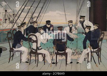 Guerra sino-giapponese: Ufficiali Navali che discutono di strategia da utilizzare nella guerra contro la Cina, 1894 Foto Stock