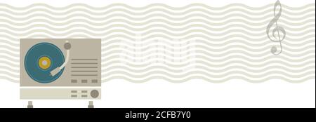 Illustrazione dello stile retrò con un giradischi su uno sfondo di linee ondulate. Illustrazione Vettoriale