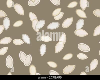 Semi di zucca modello senza cuciture. Cibo sano con un ricco valore nutrizionale. Sfondo per carta da imballaggio, stampa, tessuto e stampa. Vettore illustrati Illustrazione Vettoriale