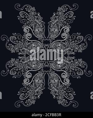 Bianco e nero, psichedelico, surreale, cornice grafica. Immagine vettoriale sfondo shaman Illustrazione Vettoriale