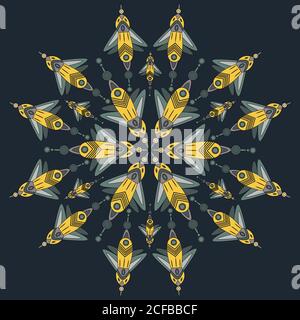 Fantasy cartoon cyberpunk insetti, isolato.Vector illustrazione fantastica farfalla. Illustrazione Vettoriale