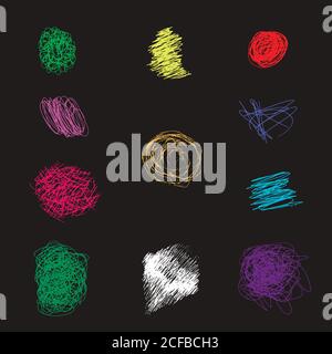 Collezione di doodles astratti multicolore, isolati su b nero Illustrazione Vettoriale