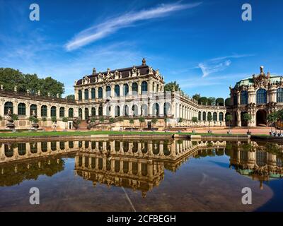 Zwinger, Kronentor Dresden, Porzellansammlung, Sophienstraße, Ostra-Allee, Piazza del Teatro, Dresda (Drježdźany, Drežďany), capitale di Stato Dresda, libero Foto Stock