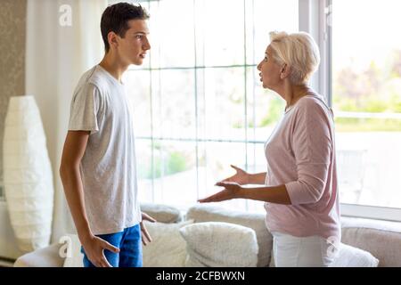 Madre e suo figlio discutono a casa Foto Stock