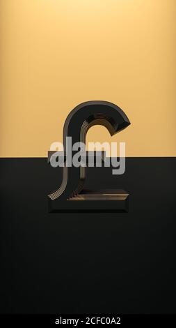 Simbolo della sterlina. Concetto di denaro su sfondo nero e oro Foto Stock