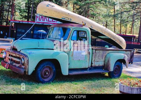 Vecchie auto / furgoni in Canada dalla strada, relitti a Grand Forks BC Foto Stock