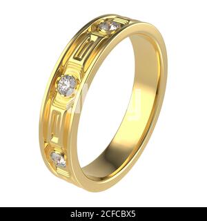 Anello d'oro con diamanti isolati su sfondo bianco. rendering 3d. Foto Stock