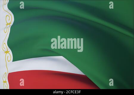 Bandiera della Cecenia, Repubblica cecena. Sfondo del flag di primo piano dell'illustrazione 3D. Bandiere dei soggetti federali della Russia. Foto Stock