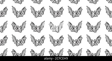 Vettore doodle geometrico Halloween bat modello senza giunture. Design a grunge disegnato a mano. Alimenti, confezionamento, progettazione di superfici . Spazzola dal design moderno. Perfetto per la tua festa creepy. Illustrazione Vettoriale