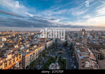 Skyline aereo di Valencia Plaza de la Reina in Spagna panoramica visualizza Foto Stock