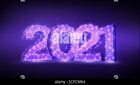 2021 numeri. Felice anno nuovo 2021 banner design. Biglietto d'auguri geometrico basso Poly 2021 new year. Illustrazione vettoriale poligonale 3D. Illustrazione Vettoriale
